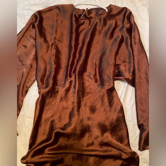 ASOS DESIGN satin batwing bias cut maxi dress in chocolate - Picture 6 of 7